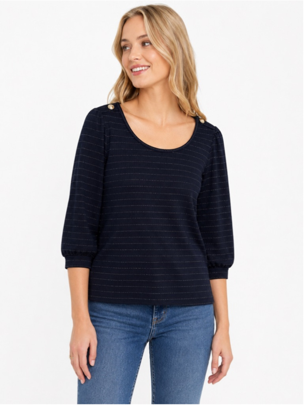 89th + Madison Long Sleeve Striped Top, Navy S NWT